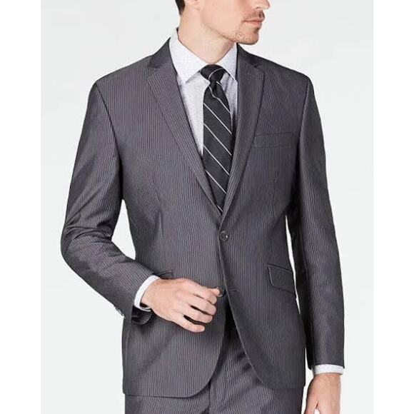 Kenneth Cole Reaction Techni-Cole Grey Pin Stripe Suit Jacket Sports Coat 42R - Picture 1 of 5